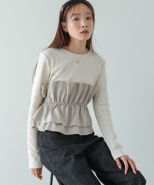 Bab(バブ)の「ビスチェ風レイヤードロンT(Tシャツ/カットソー・レディース・ホワイト系その他/チャコールグレー/グレー・M)」の15枚目の写真