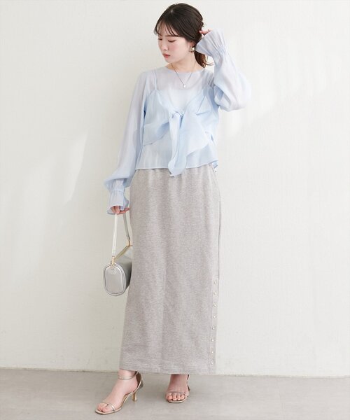 natural couture(ナチュラルクチュール)の「スリット釦ナロースカート(スカート・レディース・ベージュ/チャコールグレー/グレー・FREE)」の9枚目の写真