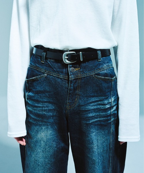 CAMPHOR WOOD(カンファーウッド)の「RECYCLE COW LEATHER WESTERN BELT / リサイクルカウレザーウエスタンベルト(ベルト・メンズ・ブラック/ダークブラウン系・フリー)」の4枚目の写真