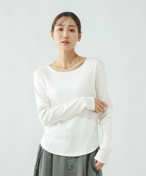 GLOBAL WORK(グローバルワーク)の「Beauteeリブクループルオーバー/632493(Tシャツ/カットソー・レディース・ブラック/ダークブラウン/ホワイト・MEDIUM/LARGE)」の2枚目の写真