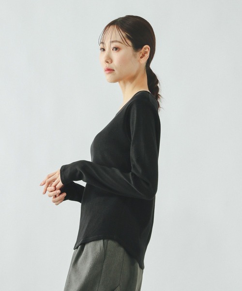 GLOBAL WORK(グローバルワーク)の「Beauteeリブクループルオーバー/632493(Tシャツ/カットソー・レディース・ブラック/ダークブラウン/ホワイト・MEDIUM/LARGE)」の12枚目の写真