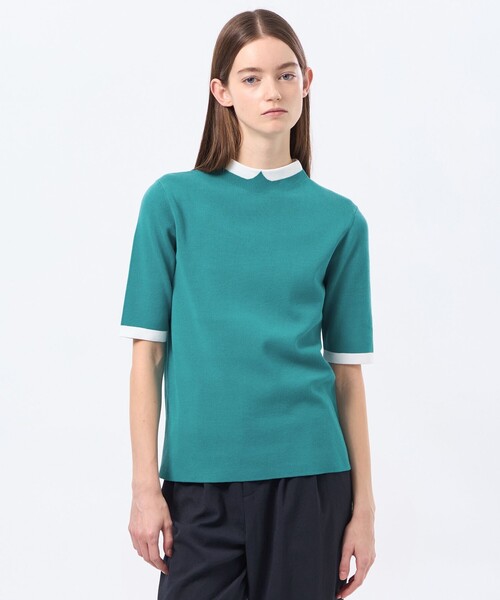 MACKINTOSH PHILOSOPHY(マッキントッシュ フィロソフィー)の「Cleric Collar Knit ハーフスリーブ(ニット/セーター・レディース・ブルー系その他7/ブルー系その他3/グリーン系その他2/ダークネイビー・38)」の2枚目の写真