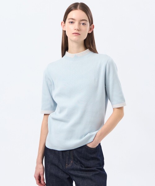 MACKINTOSH PHILOSOPHY(マッキントッシュ フィロソフィー)の「Cleric Collar Knit ハーフスリーブ(ニット/セーター・レディース・ブルー系その他7/ブルー系その他3/グリーン系その他2/ダークネイビー・38)」の1枚目の写真