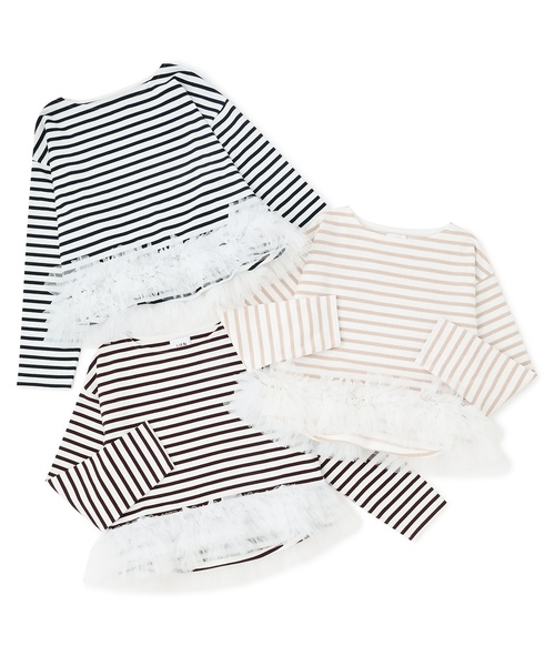 petit main LIEN（プティマインリアン）の「【親子リンク】ボーダーペプラム長袖Tシャツ（Tシャツ/カットソー・レディース・ネイビー/ピンク/ブラウン・F）」の12枚目の写真