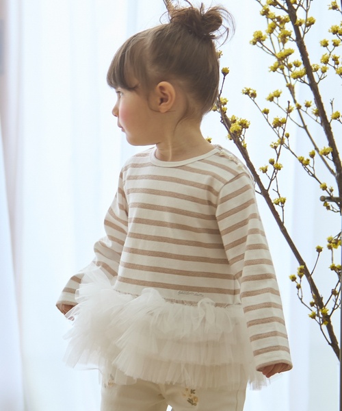 petit main LIEN（プティマインリアン）の「【親子リンク】ボーダーペプラム長袖Tシャツ（Tシャツ/カットソー・レディース・ネイビー/ピンク/ブラウン・F）」の5枚目の写真