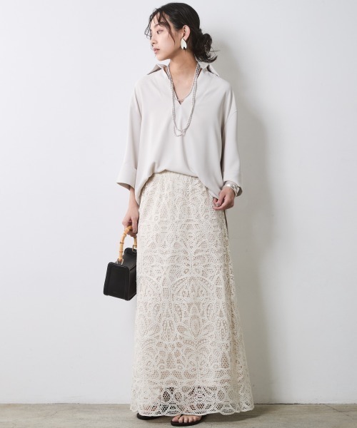 CHIC STYLE(シックスタイル)の「スキッパーブラウス<大きいサイズ有>シックスタイル(シャツ/ブラウス・レディース・アイボリー系/ブラック/モカ/ネイビー系・LL/3L/4L/5L/M/L)」の7枚目の写真