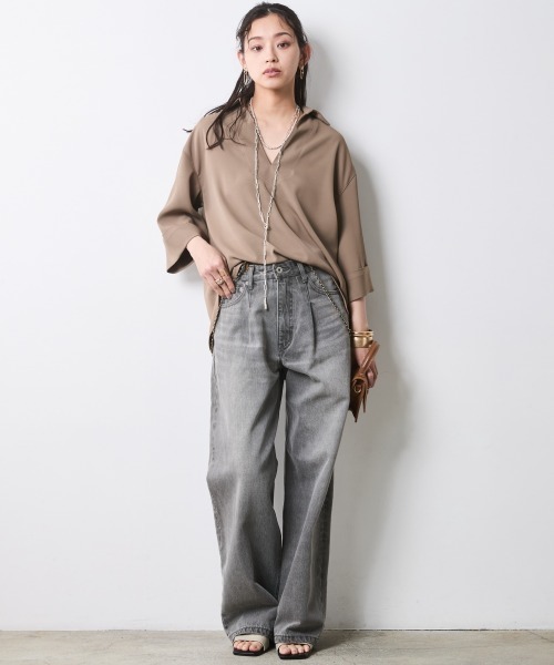 CHIC STYLE(シックスタイル)の「スキッパーブラウス<大きいサイズ有>シックスタイル(シャツ/ブラウス・レディース・アイボリー系/ブラック/モカ/ネイビー系・LL/3L/4L/5L/M/L)」の11枚目の写真