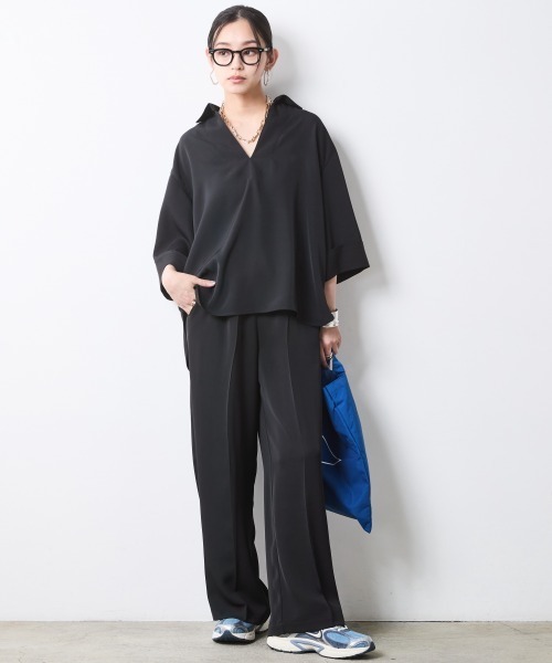 CHIC STYLE(シックスタイル)の「スキッパーブラウス<大きいサイズ有>シックスタイル(シャツ/ブラウス・レディース・アイボリー系/ブラック/モカ/ネイビー系・LL/3L/4L/5L/M/L)」の16枚目の写真