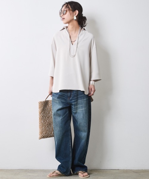 CHIC STYLE(シックスタイル)の「スキッパーブラウス<大きいサイズ有>シックスタイル(シャツ/ブラウス・レディース・アイボリー系/ブラック/モカ/ネイビー系・LL/3L/4L/5L/M/L)」の8枚目の写真