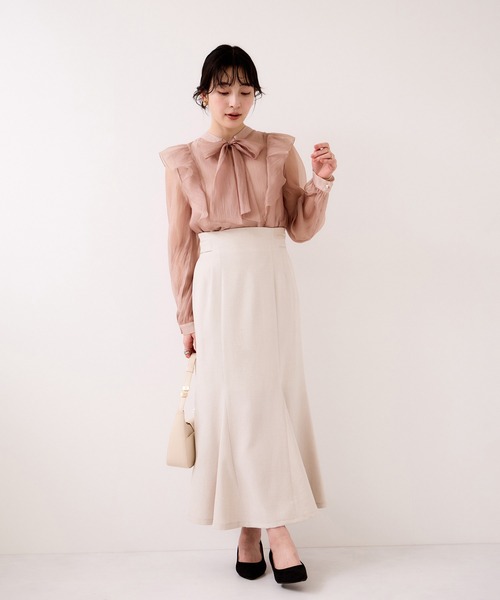 VIS(ビス)の「シャイニーボウタイ長袖ブラウス/イージーケア・2WAY(シャツ/ブラウス・レディース・キナリ/ピンク/ブラック・FREE)」の19枚目の写真