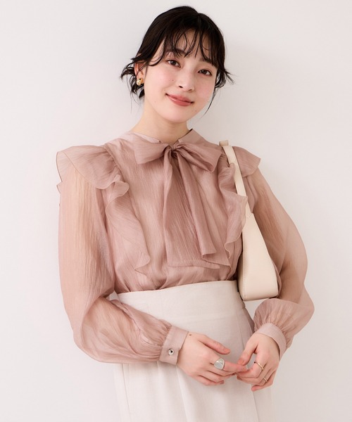 VIS(ビス)の「シャイニーボウタイ長袖ブラウス/イージーケア・2WAY(シャツ/ブラウス・レディース・キナリ/ピンク/ブラック・FREE)」の16枚目の写真