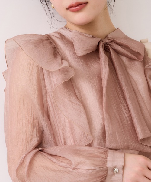 VIS(ビス)の「シャイニーボウタイ長袖ブラウス/イージーケア・2WAY(シャツ/ブラウス・レディース・キナリ/ピンク/ブラック・FREE)」の21枚目の写真