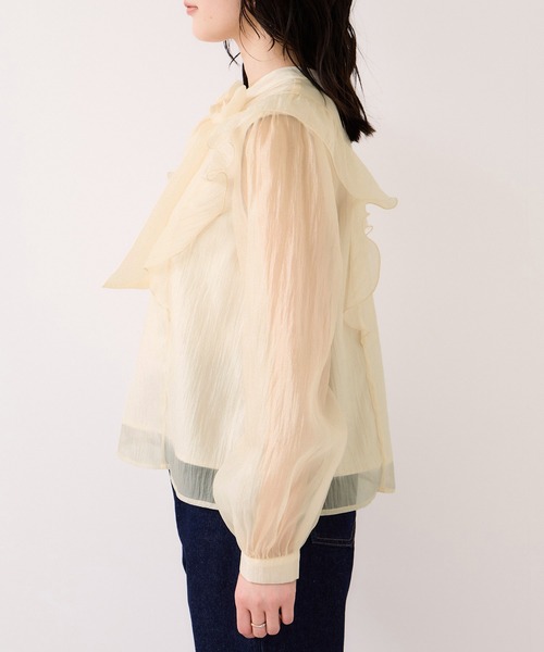 VIS(ビス)の「シャイニーボウタイ長袖ブラウス/イージーケア・2WAY(シャツ/ブラウス・レディース・キナリ/ピンク/ブラック・FREE)」の4枚目の写真