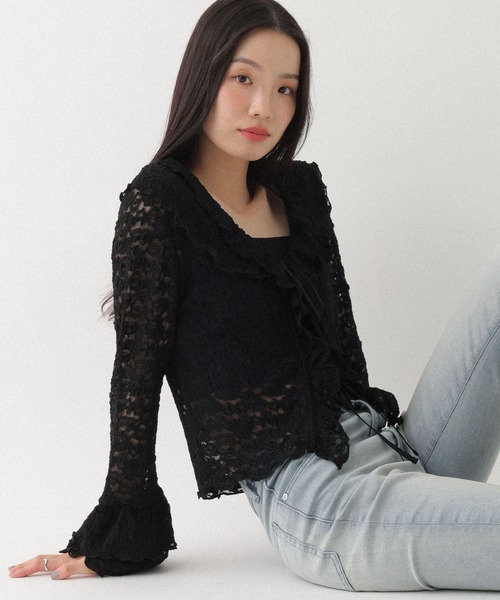 Heather（ヘザー）の「フリルレースカーディガン　660895（Tシャツ/カットソー・レディース・ブラック/アイボリー/オフホワイト・FREE）」の3枚目の写真