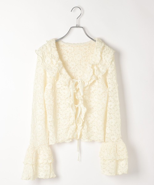 Heather（ヘザー）の「フリルレースカーディガン　660895（Tシャツ/カットソー・レディース・ブラック/アイボリー/オフホワイト・FREE）」の4枚目の写真