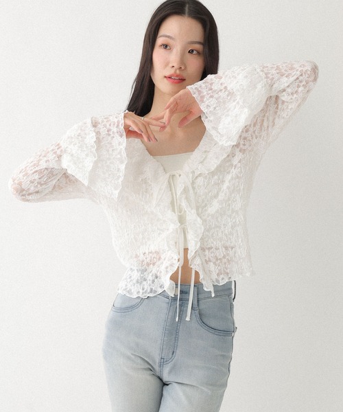 Heather(ヘザー)の「フリルレースカーディガン 660895(Tシャツ/カットソー・レディース・ブラック/アイボリー/オフホワイト・FREE)」の13枚目の写真