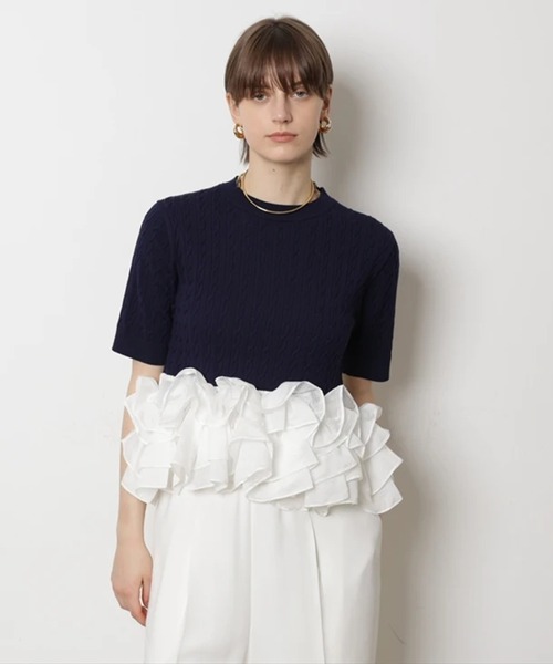 CADUNE（カデュネ）の「裾ティアードプルオーバー（ニット/セーター・レディース・ネイビー/ライトグレー/ホワイト・38）」の3枚目の写真