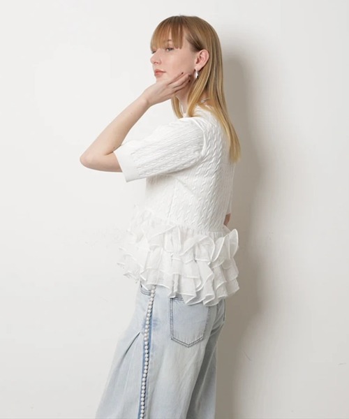 CADUNE（カデュネ）の「裾ティアードプルオーバー（ニット/セーター・レディース・ネイビー/ライトグレー/ホワイト・38）」の14枚目の写真