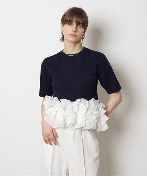 CADUNE（カデュネ）の「裾ティアードプルオーバー（ニット/セーター・レディース・ネイビー/ライトグレー/ホワイト・38）」の6枚目の写真