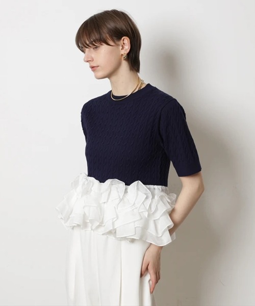 CADUNE（カデュネ）の「裾ティアードプルオーバー（ニット/セーター・レディース・ネイビー/ライトグレー/ホワイト・38）」の7枚目の写真