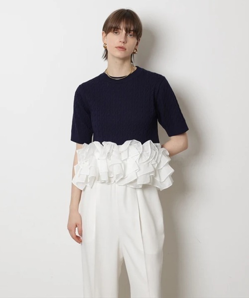 CADUNE（カデュネ）の「裾ティアードプルオーバー（ニット/セーター・レディース・ネイビー/ライトグレー/ホワイト・38）」の8枚目の写真