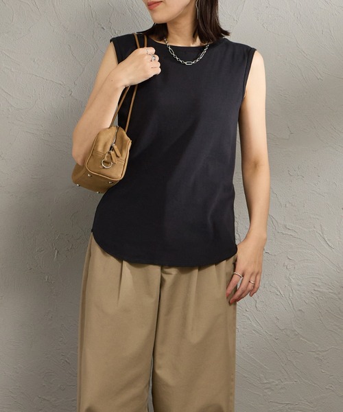 HANES（ヘインズ）の「[HANES/ヘインズ] ノースリーブTシャツ（タンクトップ・レディース・オフホワイト/ブラック・F）」の21枚目の写真