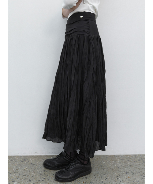 ATELIER NAIN(アトリエナイン)の「WRINKLE SHIRRING LONG SKIRT (SK-5077)(スカート・レディース・ブラック/アイボリー・SMALL/MEDIUM)」の3枚目の写真