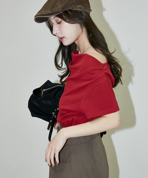 PUBLUX(パブリュクス)の「PUBLUX/パブリュクス 2WAY ドレープ Tシャツ 限定展開(Tシャツ/カットソー・レディース・ホワイト/ブラック/レッド/ライトグレー・フリ-)」の16枚目の写真
