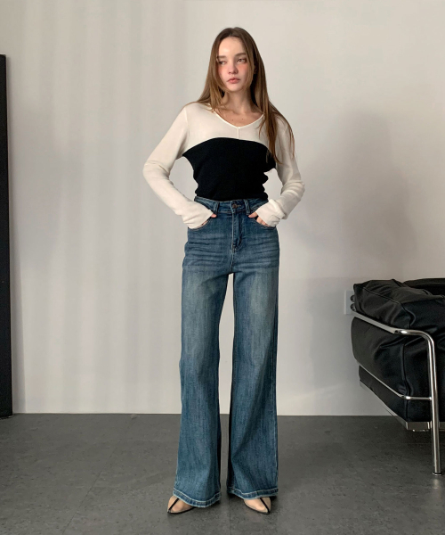 VASCARA（バスカラ）の「Semi Bootcut Washing Denim Pants (2colors)（デニムパンツ・レディース・ダークブルー/ライトブルー・SMALL/MEDIUM/LARGE）」の4枚目の写真