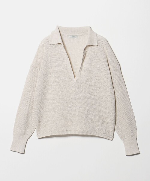 green label relaxing（グリーンレーベルリラクシング）の「メランジ スキッパー プルオーバー ウォッシャブル（ニット/セーター・レディース・ナチュラル/ネイビー・FREE）」の2枚目の写真