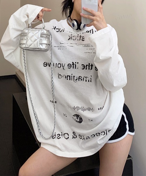 Dalfwin（ダールフィン）の「韓国ファッション Ricecakeダメージプリント薄手長袖Tシャツ（Tシャツ/カットソー・レディース・ホワイト/ブラック・FREE）」の8枚目の写真