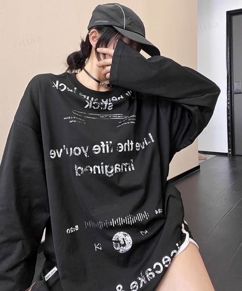 Dalfwin（ダールフィン）の「韓国ファッション Ricecakeダメージプリント薄手長袖Tシャツ（Tシャツ/カットソー・レディース・ホワイト/ブラック・FREE）」の18枚目の写真