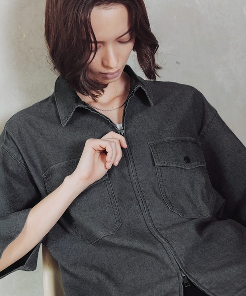 ROCHEM(ローシェン)の「【接触冷感/吸水速乾】ダブルジップメッシュデニムシャツ(シャツ/ブラウス・メンズ・インディゴブルー/グレー/ブラック・XS/S/M/L)」の19枚目の写真
