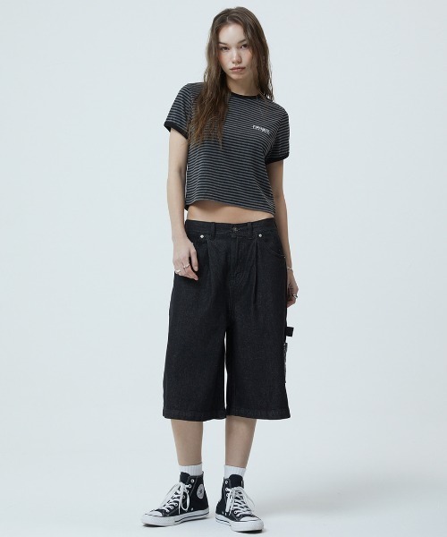 MAHAGRID（マハグリッド）の「『mahagrid/マハグリッド』BASIC LOGO STRIPE RINGER TEE/ベーシックロゴ ストライプ リンガー Tシャツ（Tシャツ/カットソー・レディース・グレー/ブラック・XS）」の5枚目の写真