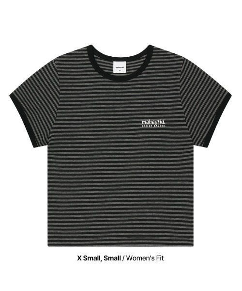 MAHAGRID（マハグリッド）の「『mahagrid/マハグリッド』BASIC LOGO STRIPE RINGER TEE/ベーシックロゴ ストライプ リンガー Tシャツ（Tシャツ/カットソー・レディース・グレー/ブラック・XS）」の13枚目の写真