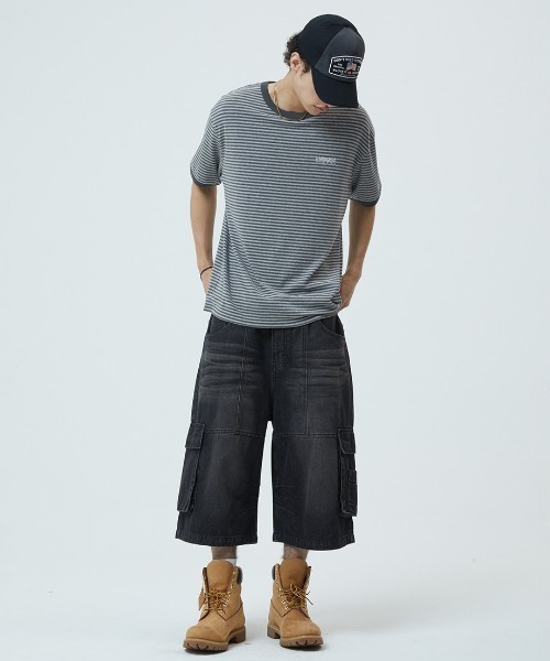 MAHAGRID（マハグリッド）の「『mahagrid/マハグリッド』BASIC LOGO STRIPE RINGER TEE/ベーシックロゴ ストライプ リンガー Tシャツ（Tシャツ/カットソー・レディース・グレー/ブラック・XS）」の3枚目の写真