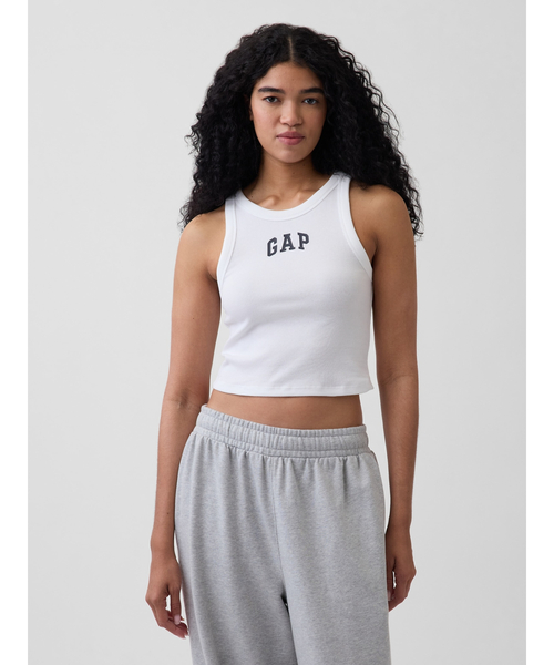 GAP（ギャップ）の「リブ GAPロゴ クロップド タンクトップ（タンクトップ・レディース・ブラック/ホワイト・S/XS/XXS/XL/L/M）」の2枚目の写真