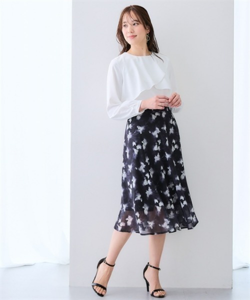 7days Life Styling（セブンデイズライフスタイリング）の「水彩フラワー柄フレアスカート（スカート・レディース・ブラック系/ホワイト系・3L/LL/L/M/4L）」の6枚目の写真