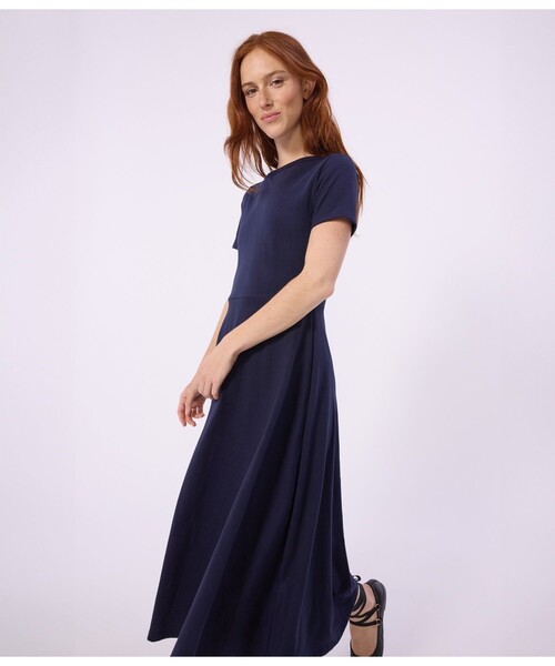 PETIT BATEAU（プチバトー）の「半袖フレアワンピース（ワンピース・レディース・ネイビー・SMALL/LARGE/MEDIUM/XX-SMALL/X-SMALL）」の2枚目の写真