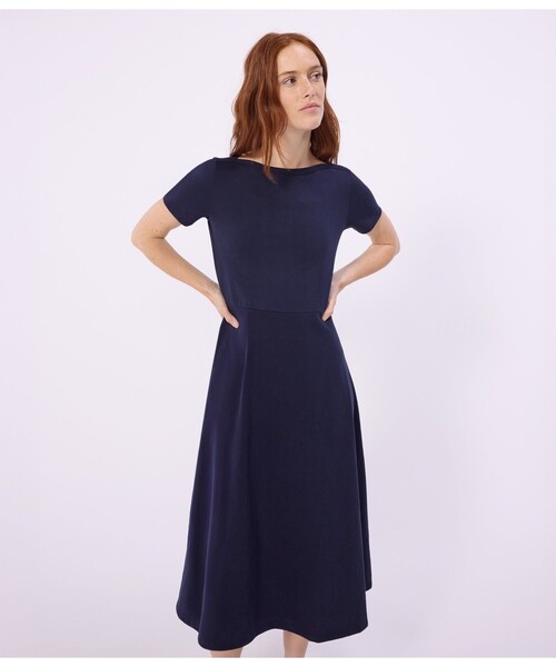 PETIT BATEAU（プチバトー）の「半袖フレアワンピース（ワンピース・レディース・ネイビー・SMALL/LARGE/MEDIUM/XX-SMALL/X-SMALL）」の3枚目の写真