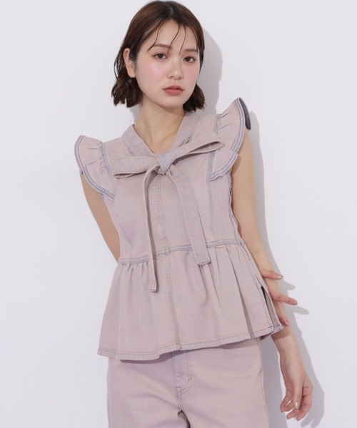 JILL by JILL STUART（ジルバイジルスチュアート）の「SOMETHING 別注デニムビスチェ（シャツ/ブラウス・レディース・ピンク/ネイビー・FREE）」の2枚目の写真