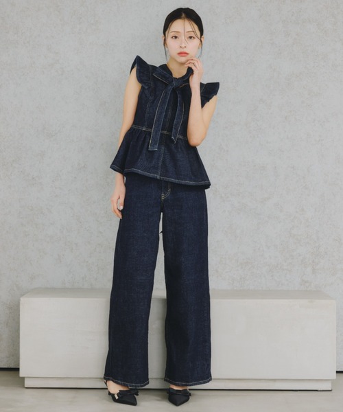 JILL by JILL STUART（ジルバイジルスチュアート）の「SOMETHING 別注デニムビスチェ（シャツ/ブラウス・レディース・ピンク/ネイビー・FREE）」の5枚目の写真