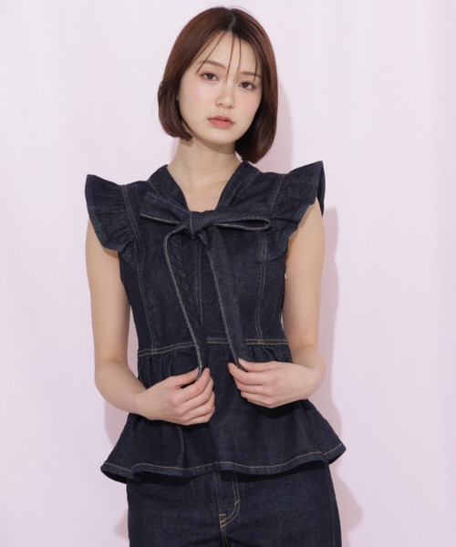 JILL by JILL STUART（ジルバイジルスチュアート）の「SOMETHING 別注デニムビスチェ（シャツ/ブラウス・レディース・ピンク/ネイビー・FREE）」の11枚目の写真