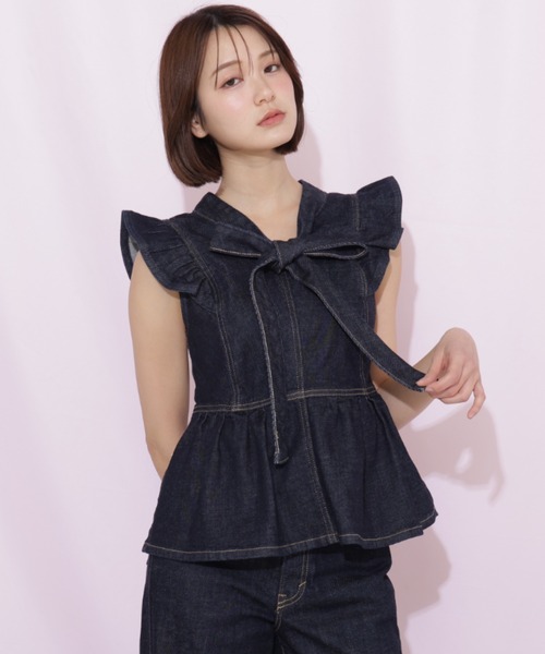 JILL by JILL STUART（ジルバイジルスチュアート）の「SOMETHING 別注デニムビスチェ（シャツ/ブラウス・レディース・ピンク/ネイビー・FREE）」の12枚目の写真