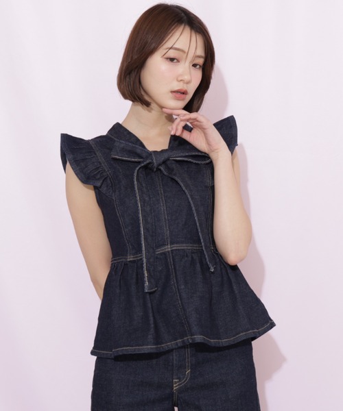 JILL by JILL STUART（ジルバイジルスチュアート）の「SOMETHING 別注デニムビスチェ（シャツ/ブラウス・レディース・ピンク/ネイビー・FREE）」の10枚目の写真