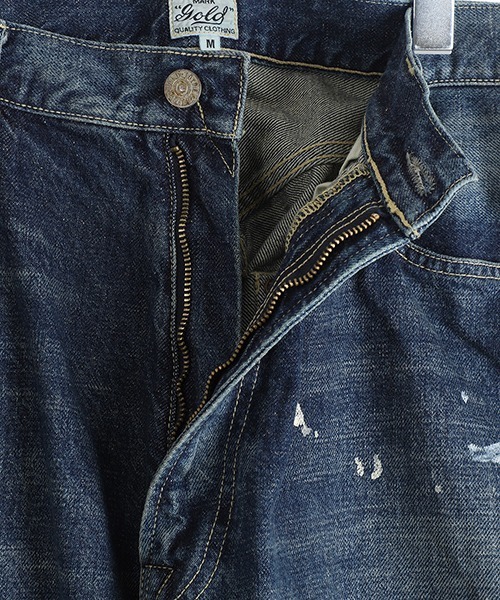 GOLD（ゴールド）の「GOLD / ゴールド：RECYCLED WASTE SUVIN COTTON YARN 14oz DENIM 5POCKET WIDE PANTS VINTAGE WASHED(ZI：25B-GL42579H[MUS]（デニムパンツ・メンズ・ネイビー・M）」の10枚目の写真