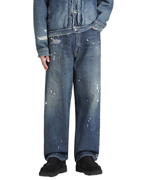 GOLD（ゴールド）の「GOLD / ゴールド：RECYCLED WASTE SUVIN COTTON YARN 14oz DENIM 5POCKET WIDE PANTS VINTAGE WASHED(ZI：25B-GL42579H[MUS]（デニムパンツ・メンズ・ネイビー・M）」の5枚目の写真