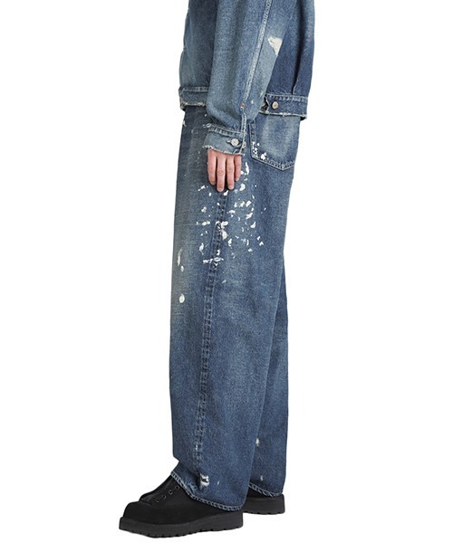 GOLD（ゴールド）の「GOLD / ゴールド：RECYCLED WASTE SUVIN COTTON YARN 14oz DENIM 5POCKET WIDE PANTS VINTAGE WASHED(ZI：25B-GL42579H[MUS]（デニムパンツ・メンズ・ネイビー・M）」の4枚目の写真