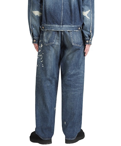 GOLD（ゴールド）の「GOLD / ゴールド：RECYCLED WASTE SUVIN COTTON YARN 14oz DENIM 5POCKET WIDE PANTS VINTAGE WASHED(ZI：25B-GL42579H[MUS]（デニムパンツ・メンズ・ネイビー・M）」の3枚目の写真