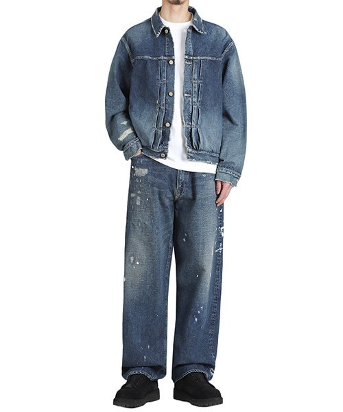 GOLD（ゴールド）の「GOLD / ゴールド：RECYCLED WASTE SUVIN COTTON YARN 14oz DENIM 5POCKET WIDE PANTS VINTAGE WASHED(ZI：25B-GL42579H[MUS]（デニムパンツ・メンズ・ネイビー・M）」の2枚目の写真